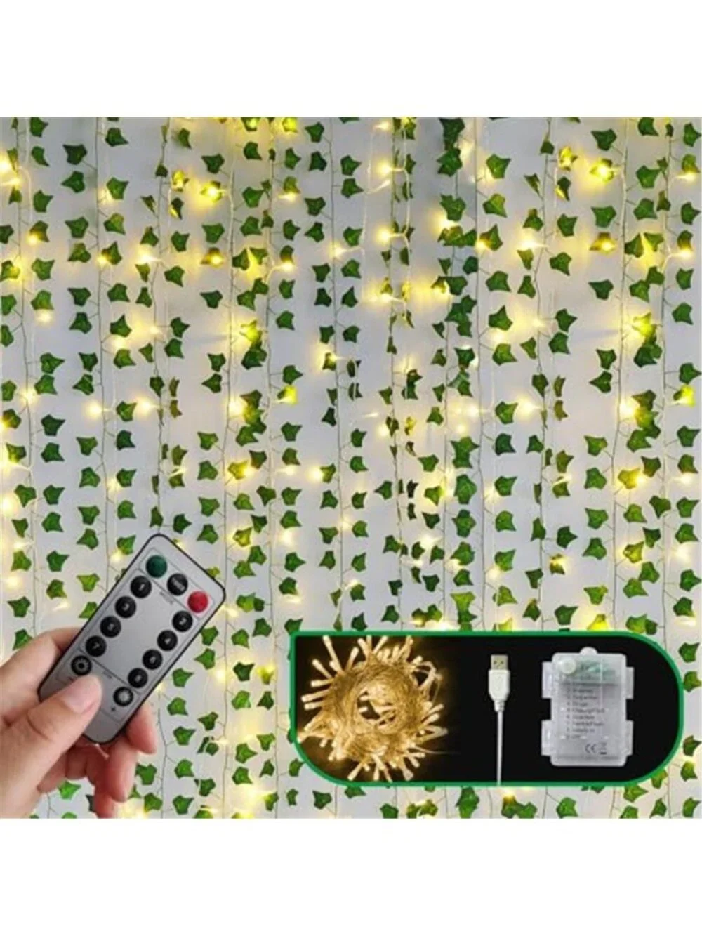 Artificial Ivy Garland 86FT Vine 80 LED String Lights Remote Bedroom Wall Decor